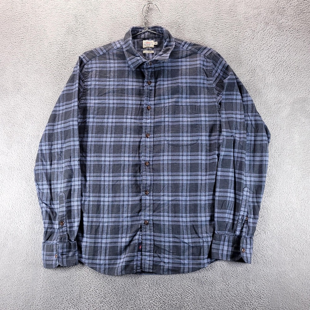 Faherty Button Up Mens M Blue Plaid Flannel MWF2068 Organic Cotton Long Sleeve